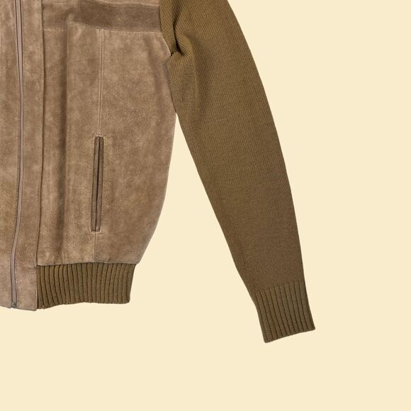 1970s XL leather jacket by Northgate, vintage knit & leather zip up mens jacket - Picture 2 of 9